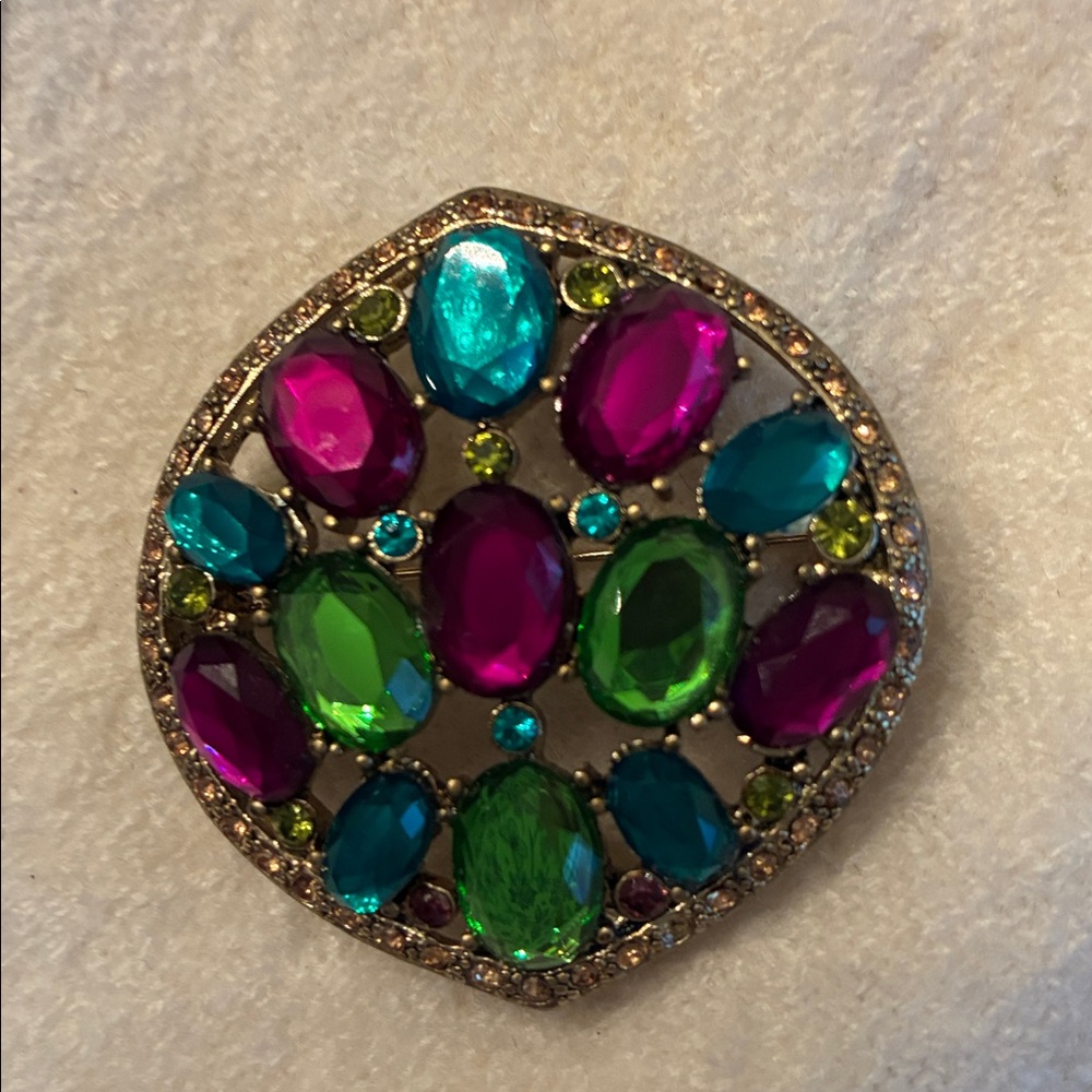 Vintage Monet magenta, turquoise, and kiwi green brooch